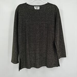 Cervelle Womens Vintage Metallic Top Size L‎ Gold Black Sparkle Glam Retro